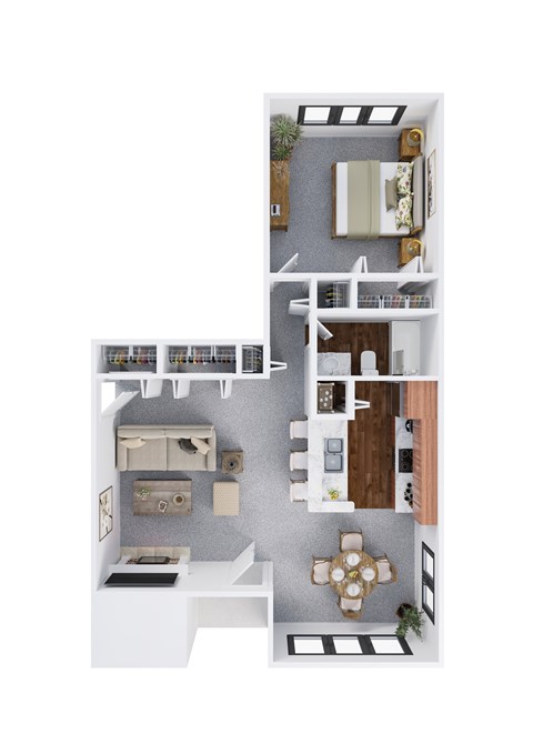 Floor plan for 1 bed, 1 bath, 750 sqft
